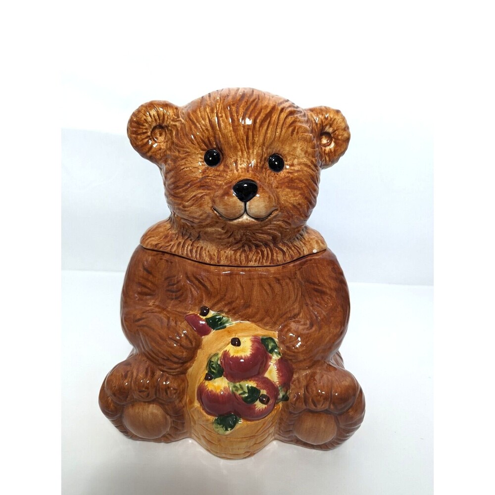 Alco Industries Teddy Bear Cookie Jar with Apples